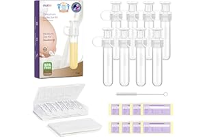 Nuliie Kit colector de calostro de 7 ml/8 piezas, a prueba de fugas, reutilizable, resistente al calor y al congelador, sin BPA, con paño de algodón, estuche de almacenamiento, cepillo de limpieza