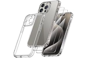 Qasyfanc Funda Compatible con iPhone 15 Pro MAX, Carcasa Silicona PC con Protección de La Cámara y 2 Protector Pantalla, TPU Protección Militar Anti-Choque, Anti-Arañazos Caso, Transparent
