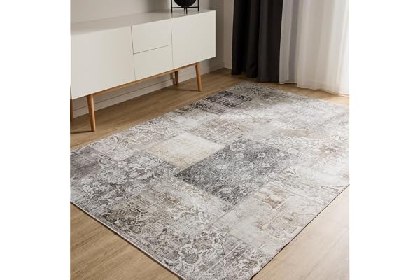 benuta Basic Tvättbar Matta George - Grå 160x230 cm - Syntetisk - Vintage elegant retro - Enkel vardagsrum sovrum