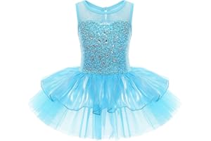 Freebily Girls Kids Sequined Ballet Dance Dress Tutu Skirt Gymnastic Leotard Ballerina Dancewear Costumes