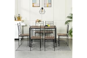 H.J WeDoo Dining Table and Chairs Set 4, Dining Room Set, Kitchen Table Set, Reversible Table Top, Vintage Wood Grain