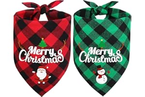 Vivifying Dog Christmas Bandanas, 2Pcs Adjustable Triangle Dog Bandanas with Chequered Print, Dog Christmas Costume for Small Medium Large and Extra Large Dogs (X-Large,Green&Red)