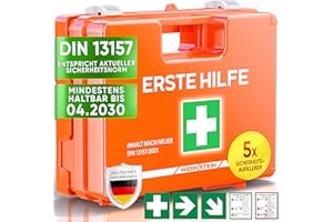 ‎WERKSTEIN WERKSTEIN® Erste Hilfe Kasten [DIN 13157:2021] inkl. Wandhalterung, 5x Aufkleber & Plombe - Verbandskasten Betrieb - Erste Hilfe Koffer für Betrieb, Büro & Zuhause - Erste Hilfe Set - Sanitätskasten