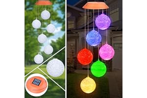 Qoosea Campanelli a vento con luce solare per esterni, colore cangiante da giardino, perfetto per la decorazione del giardino del patio, regali per la festa della mamma, Natale, Capodanno, compleanni