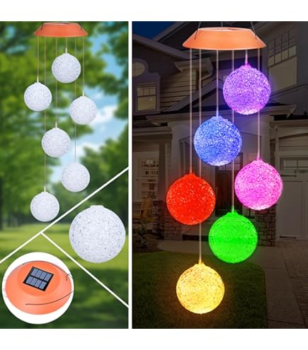 Bexdug Solar Windspiel Mit 6 LED Kugeln - Garten Deko Solarlicht Windglocke 56,5cm