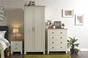 GFW Lancaster 3 Piece Bedroom Set Cream Bedside Cabinet Chest Of Drawers Wardrobe