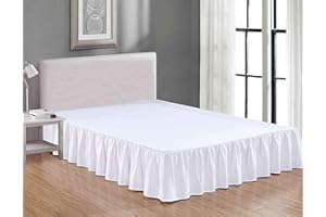 Sheets & Beyond Wickelbare solide Mikrofaser, Luxus-Hotelqualität, Stoff, Schlafzimmer, gerafft, gerüscht, Bettwäsche, Bettrock 35,6 cm (Queen, Weiß)