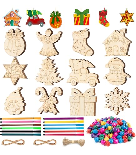 Decorazioni Natalizie Fai Da Te – 10 Alberelli Di Legno 3D Da Dipingere, Con Accessori Creativi