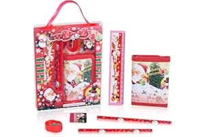 ‎VICLOON Vicloon Weihnachten Schreibwaren Set, Schreibwaren Geschenkset, Radiergummi, Anspitzer, Brieftasche, Lineal, Bleistift, Kinder Mitgebsel, Weihnachtsgeschenke für Mädchen und Junge(Weihnachtsmann)