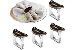 LPRAER 4Pcs Agate Napkin Ring Dinner Napkin Ring Buckle Serviette Ring Holder for Christmas Thanksgiving Party Wedding Birthday Table Decor, Black