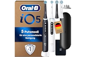 ‎ORAL-B Oral-B iO Series 5 Plus Edition Elektrische Zahnbürste, Doppelpack — Electric Toothbrush, Inkl. 4 Aufsteckbürsten, 5 Putzmodi für Zahnpflege, Reise-Etui — Designed by Braun, Schwarz/Weiß