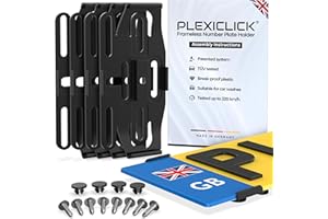 PLEXICLICK® 4x Number Plate Holder - Black - Frameless Number Plate Clips For Acrylic UK Number Plates - Universal Reg Plate Holder - Strong & Secure License Plate Holder - 100% Made In Germany