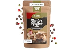 Pieprz mieszany Monte Nativo (250g) - Mieszanka ziaren Pieprzu czarnego, białego, różowego i zielonego - Pieprz do Młynka - Całe ziarenka Pieprzu idealne do Gotowania