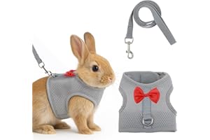 PRASACCO Bunny Harness and Leash Set, Soft Breathable Mesh Vest, Escape-Proof Adjustable Small Pet Harness Rabbit Vest Pets Stuff for Rabbits, Kittens, Guinea Pigs (S)(Grey)