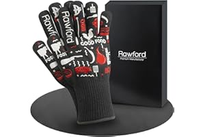 Rawford Grillhandschuhe hitzebeständig – Grillhandschuh & Grill Handschuhe mit Silikon-Grip – feuerfeste Handschuhe Kamin, BBQ- und Ofenhandschuhe Größe L mit Aufhängschlaufe & Innenfutter