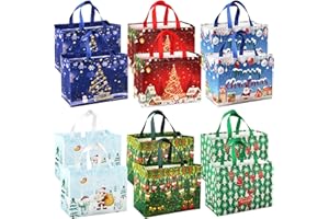 LECONCES Christmas Reusable Shopping Bags, Christmas Tote Bags with Handles, Xmas Gift Present Wrapping Bag, Non-Woven Christmas Bags Grocery Bag for Xmas Event Party Holiday