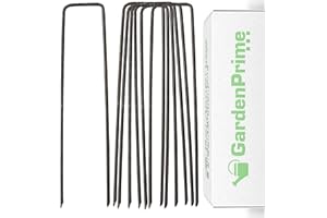 GardenPrime 100 Grapas Metálicas Alambre de Acero 150mm para Sujetar Tela antihierbas, Mallas, Lana, aislantes, Telas de jardinería y láminas de Polietileno (100 Clavijas, 150 mm de Longitud, Acero)