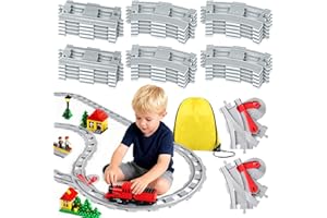 OUXAYAPL Bausteine Zug Schienen Set, 32PCS Spielzeug Eisenbahnschienen, City Zug Schienen Set mit Cross Track, Gerade und Kurven Schienen, Kompatibel mit dem Marktführer, Geschenk für Jungen Mädchen