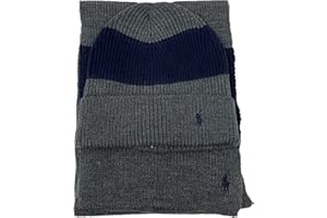 Polo Ralph Lauren Men's 2 Piece Set Hat & Scarf, Navy/Grey, Grey, One Size