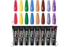 VANREESA Kit Uñas de Gel Completo, 8 Colores 15 ml Poly Kit de Gel de Extensión de Uñas Rojo Amarillo Azul Verde Marrón Glitter Poly Tubo de Gel de Uñas Nail Art Construcción de U V Regalo para Mujer