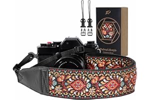 Padwa Lifestyle Kameragurt - 2“ Vollnarbenleder Kameragurte für Fotografen, Vintage bestickt Baumwollgewebe weiches Wildleder Stoff gepolstert Riemen Schnellspanner passt alle Kameras - Rosa Blume