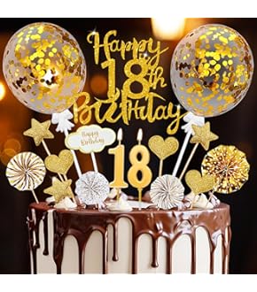 Décoration Gâteau 18 Ans - Topper Chiffre 18 Pailleté Or - 12x11 Cm - Métal - Pour Anniversaire Fille