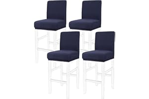 PiccoCasa Stretch & Removable Dining Chair Covers for Pub Counter, Set of 4 Bar Stool Covers with Elastic Bottom - Spandex Short Back Chair Covers Protector Dark Blue