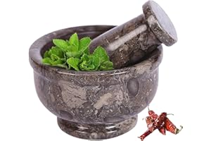 MARBLE HIVES Exquisite Marble Mortar and Pestle Set - Your Ultimate Kitchen Essential for Grinding Spices, Making Guacamole, Salsa, Pesto, and Crushing Pills (Oceanic, Bowl Shape 4")