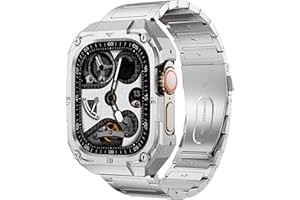 VISOOM Strap and Case Compatible with Apple Watch Ultra 2/1 49mm 46mm Men,Rugged Military Stainless Steel Metal Straps with Protective Bumper Cover for iWatch Band Series 10 9