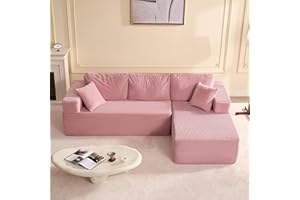 Litbird Modular Sectional Sofa, L-Shape Right with Deep Seat, Chaise Lounge, Boneless Couches,Corduroy Fabric, Sofa Bed for Living Room – No Assembly Required,Pink