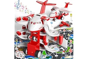 BLmukce Airplane Toy, Kids Race Track Car with Unique Spray Effect, Lights & Music, Friction Powered Wheel - Fun Educational Play Set for Boys and Girls Ages 3 4 5 6 Years Old (Red)