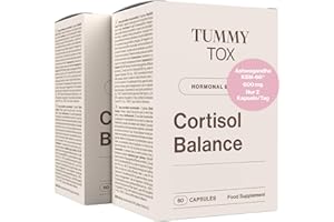 ‎TUMMY TOX TummyTox, Ashwagandha 600 mg, Rhodiola Rosea, Magnesium, Vitamin B6 und Vitamin B5 – 120 Kapseln für 60 Tage – Cortisol Balance