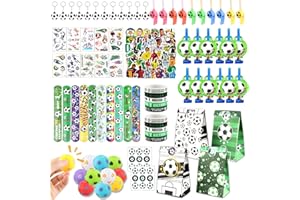 BINGGUNYO Fußball Party Gastgeschenke Set Deko Geburtstag Kinder, Schlüsselanhänger, Trillerpfeife, Tattoo, Partei Geschenk Taschen, Blasende Drachen, Silikonarmband, Aufkleber, Slap-Armband, Fußball Drehen