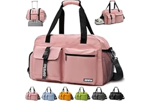 DBPBToU Sac de Sport Femme, Sac Sport avec Compartiment pour Chaussures, Sac de Voyage Femme Imperméable avec Compartiment Humide (Rose)