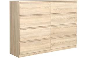 ‎MEBLE MASZTALERZ meble masztalerz Kommode Eiche-Sonoma mit 8 Schubladen 120 cm, Sideboard Wohnzimmer, Kommode Schlafzimmer H: 101,5 cm, B: 120 cm, T: 39 cm, Kommode mit Schubladen, Schubladenschrank