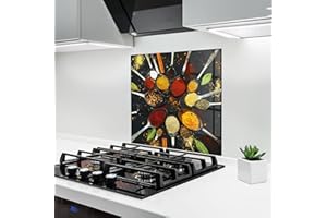 ARTHUB® Crédence de Cuisine en Verre 60x60 cm, Cooking Spoons | Protection Contre Les éclaboussures, Revêtement Mural en Carreaux, Plaque en Verre, Verre trempé, Aliments, Épices