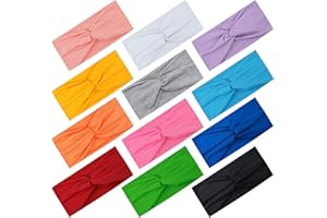 FEQO 12 Pieces Headbands for Women Elastic Wide Headbands Non Slip Twisted Head Wrap Yoga Workout Running Sport Sweat Hair Bands Colourful Hair Accessories for Girls Women
