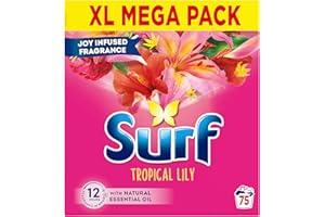 Surf Tropical Lily Washing Powder joy-infused fragrance with natural essential oil lasting up to 12 hours in wear for brilliantly clean laundry every time 75 washes 3.75 kg