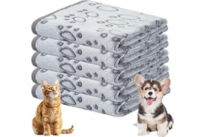 OMTOFO Koc Dla Psa Flanelowe, 5 Sztuk, Puszyste Koce Dla Kotów, Zmywalne Koce Dla Zwierząt Domowych I Małe I średnie Psów I Kotów, Urocze Koc Dla Małego Psa, Szare (76×52cm)