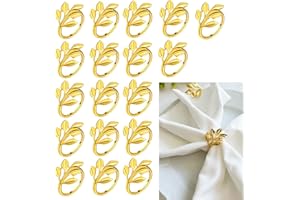 Weigudoc 20 pièces Rond de Serviette en Métal, Porte-Serviettes Forme de Feuille, Anneau Serviette de Table pour Mariage Anniversaire Banquet Dîner de Noël Décoration de Table (Or)