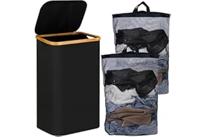 POWZOO Panier à linge avec couvercle,110L Grande Capacité Corbeille a Linge,avec Poignées,2 Sac Intérieur Amovibles,Tissu Oxford Bac a Linge Laundry Basket,Gain de Place paniers à linge pliables(Noir)