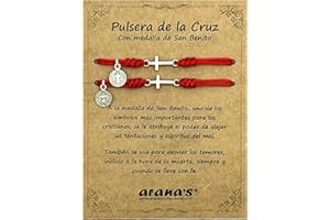 arana's - Pulsera cruz hombre mujer - Medalla San Benito - Buena suerte proteccion - Pack 2 pulseras religiosas hilo rojo negro unisex - Contra el mal de ojo - Regalos originales