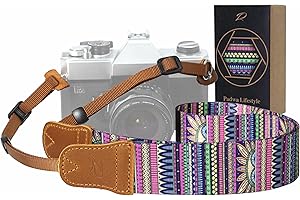 Padwa Lifestyle Camera Strap - 1.5" Soft Nylon Print Crazy Horse Cowhide Head Camera Straps for Photographers and All Cameras,Cute Adjustable Vintage Woven Strap for Adults & Kids(Bohemian Rhythm)