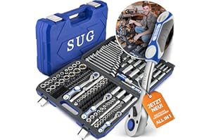 SUG SEYMAN UTENSILS GERMANY SUG - Werkzeugkoffer gefüllt 216-tlg - Profi Steckschlüsselsatz 1/2, 1/4, 3/8 komplett bestückt - Werkzeugkasten/Ratschenkasten für Haushalt & Werkstatt - Steckschlüssel-Set Nusskasten kurz und lang