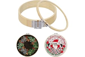Curtzy Set da 6 Cerchio per Ricamo in Legno di Bambù - 19 cm - Telaio Ricamo Rotondi Regolabili - Telaio Punto Croce per Fai da Te e Cucito - Telaio per Ricamo Cerchi Legno