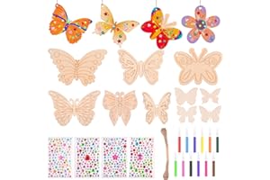 Realure 43 Pcs Farfalle Set Di Legno, Farfalle Decorazione con Penne Colorate Matite Adesivi, Appendibile di Farfalle in Legno, Farfalle Crafting Per Craft Set Farfalla Bambini Compleanno Crafting