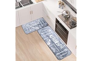 7VSTOHS Tappetini da cucina 2 pezzi, Tappeto Cucina Antiscivolo, Antiscivolo Impermeabile PVC Tappeti da Cucina, lavabile, Adatto per corridoi, cucine, bagni, 43x75+43x120cm
