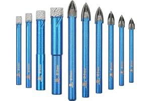 BRSCHNITT Brocas de Diamante con Vástago 6 * 2/8/10mm+6/6/6/8/8/10mm Juego de brocas de diamante Para Cerámica, Granito, Porcelana, Azulejos, Gres fino