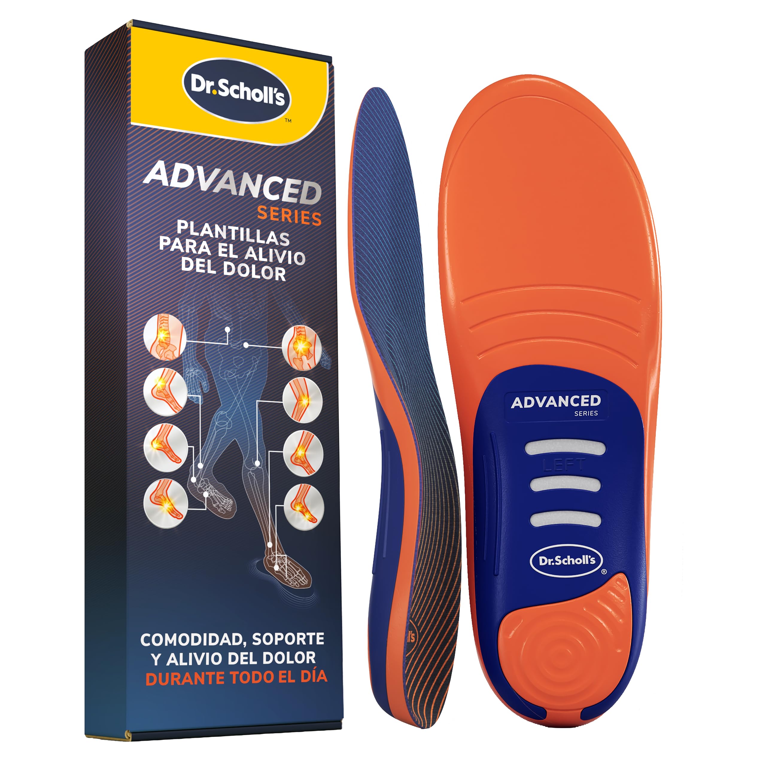 Dr. Scholl’s Advanced Pain Relief Plantillas Ortopédicas Hombres/Mujeres, resistentes para zapatos y botas, alivio fascitis plantar, soporte arco, pies planos, absorción impactos, soporta hasta 150kg - 1
