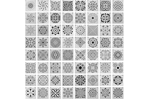 LyfLux - Stencil per pittura a forma di mandala, 64 pezzi, 90 mm x 90 mm, per creazione artistica, murales, libri, tessuti, creazione artistica fai da te, riutilizzabili, 64 pezzi
